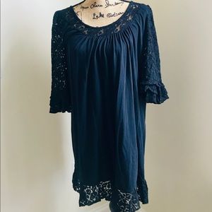 Black cotton dress with lace details